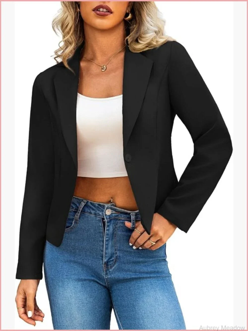 Cropped Blazer - Lightweight Fully Lined Long Sleeve Notch Lapel Business